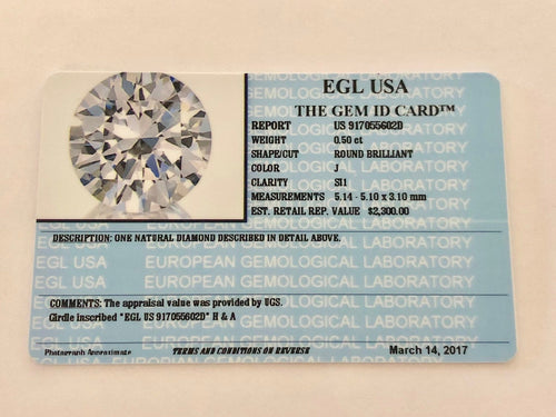 0.50 Carats, Natural Round Brilliant Diamond, EGL USA Certified - US 917055602D