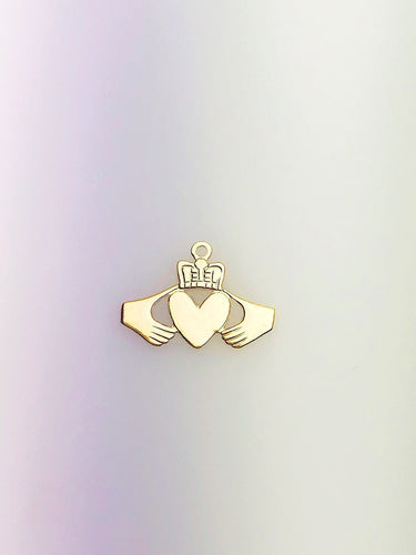 14K Gold Fill Irish Claddagh Symbol Charm w/Ring, 16.6x11.9mm, Made in USA - 529