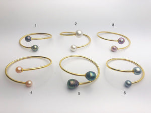 14K Gold Fill Flex Bangle Pearl Bracelets, Tahitian, Edison & South Sea Pearls #771
