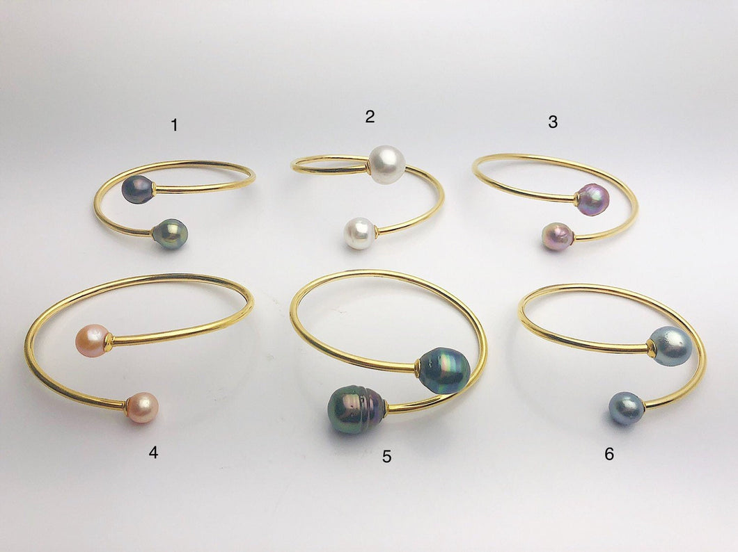 14K Gold Fill Flex Bangle Pearl Bracelets, Tahitian, Edison & South Sea Pearls #771
