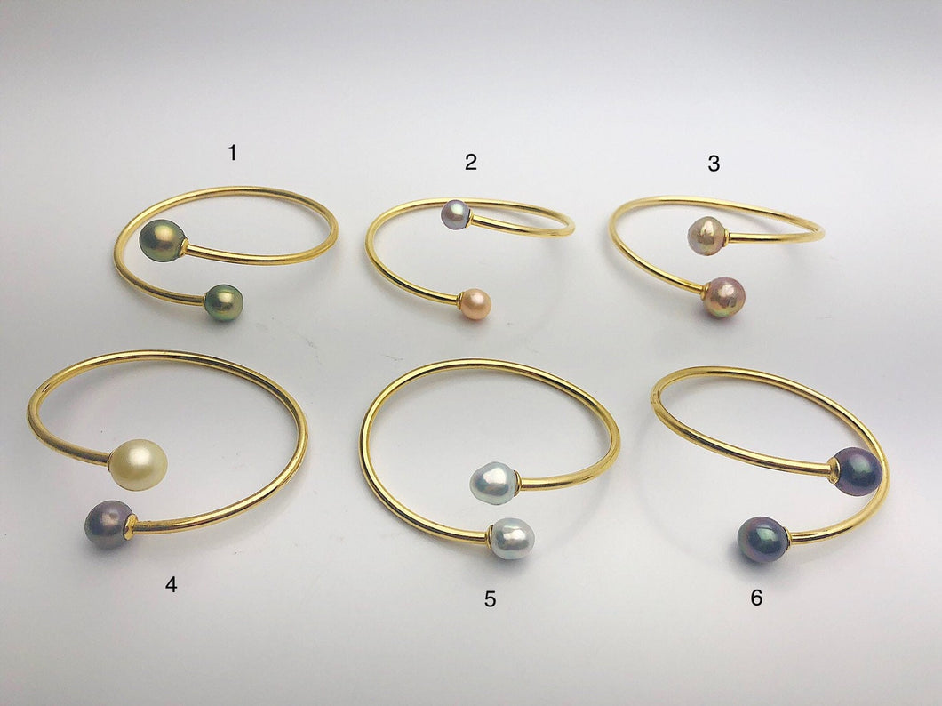 14K Gold Fill Flex Bangle Pearl Bracelets, Tahitian, Edison & South Sea Pearls #772