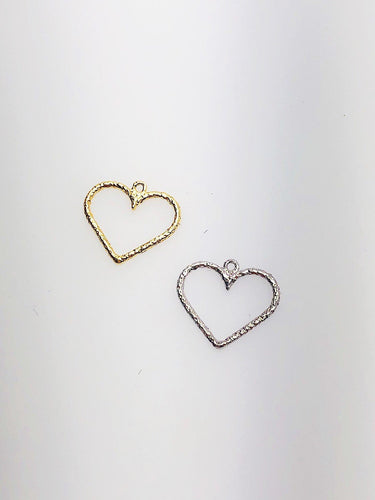 14K Solid Gold Textured Hearts Charm w/ Ring, 12.4x11.0mm, Made in USA (L-136)