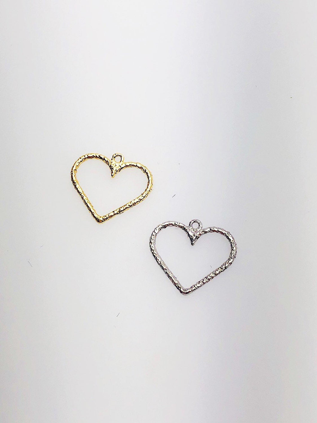 14K Solid Gold Textured Hearts Charm w/ Ring, 12.4x11.0mm, Made in USA (L-136)