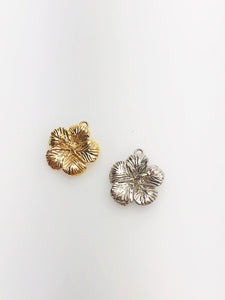 14K Solid Gold Hawaiian Hibiscus Charm w/ Ring, 12.2mm, Made in USA (L-177)