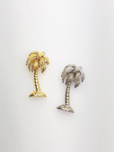 14K Solid Gold Palm Tree Charm w/ Ring, 11.4x22.8mm, Made in USA (L-90)