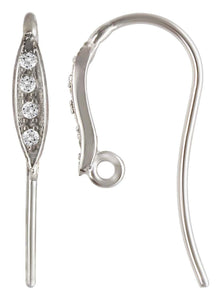4 CZ Ear Wire 10.0x18.0mm, Sterling Silver. #5006390CZ