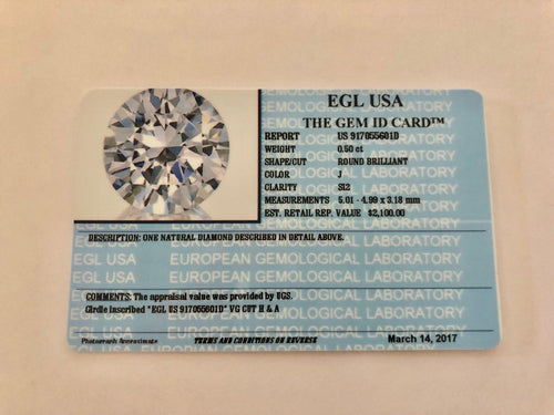 0.50 Carats, Natural Round Brilliant Diamond, EGL USA Certified - US 917055601D