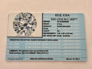 0.76 Carats, Natural Round Brilliant Diamond, EGL USA Certified - US 917055632D