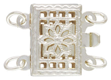 7.5x10.5mm Rectangle Filigree Pearl Clasp w/2 Rings, Sterling Silver. Made in USA. #5003578