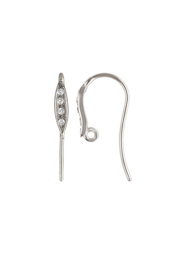 4 CZ Ear Wire 10.0x18.0mm, Sterling Silver. #5006390CZ