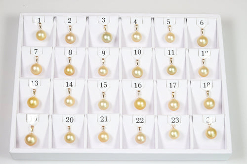 12.9mm-15mm Golden South Sea Pearl Pendants, AAA Quality Round (GSSP004)