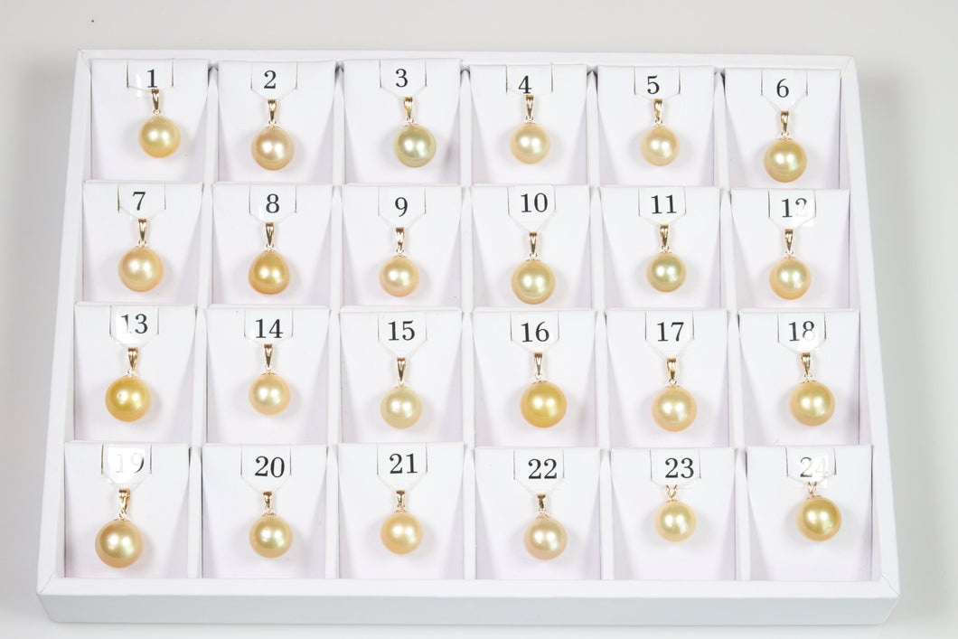 12.9mm-15mm Golden South Sea Pearl Pendants, AAA Quality Round (GSSP004)