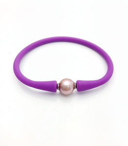 Stretchy Silicone Bracelet or Necklace with Pearl Setting, 20 Colors Available