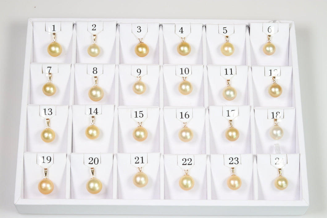 12.5mm-14.7mm Golden South Sea Pearl Pendants, AAA Quality Round (GSSP001)