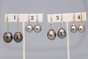 Tahitian Dangle Drop Pearl Earrings in 925 Sterling Silver (SHE013)