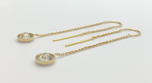 14k Gold Filled U Threader Cable Chain Earrings with 6mm White Cubic Zirconia Stones