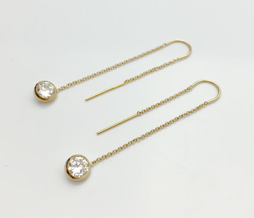 14k Gold Filled U Threader Cable Chain Earrings with 6mm White Cubic Zirconia Stones
