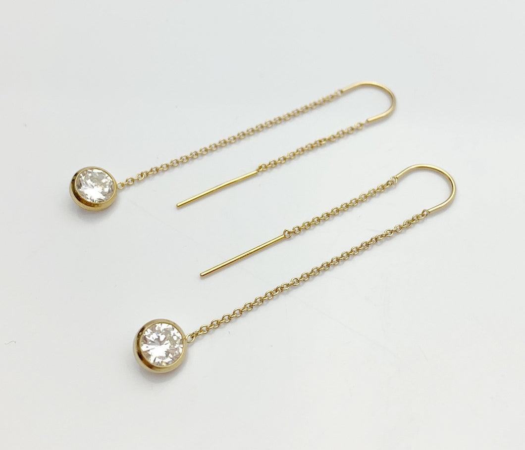 14k Gold Filled U Threader Cable Chain Earrings with 6mm White Cubic Zirconia Stones