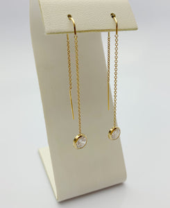 14k Gold Filled U Threader Cable Chain Earrings with 6mm White Cubic Zirconia Stones