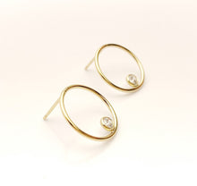 14k Gold Filled 15mm Round Wire Post Earrings w/2mm White Cz Stones (400C15BPM4)
