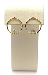 14k Gold Filled 15mm Round Wire Post Earrings w/2mm White Cz Stones (400C15BPM4)