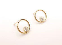 14k Gold Filled 10mm Round Wire Post Earrings w/2mm White Cz Stones (400C10BPM4)