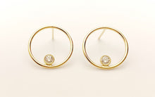 14k Gold Filled 15mm Round Wire Post Earrings w/2mm White Cz Stones (400C15BPM4)