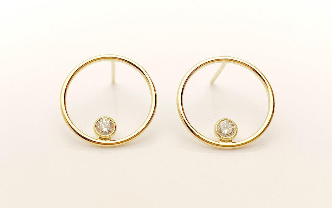 14k Gold Filled 15mm Round Wire Post Earrings w/2mm White Cz Stones (400C15BPM4)
