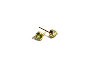 14K Gold Filled 4.0mm Peridot Gemstone, Bezel Post Earring W/ Ring, 14KGF