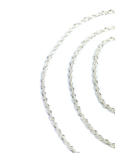 24” 2.5mm Sterling Silver Rope Chain, Sku: S2.5FRLC-24