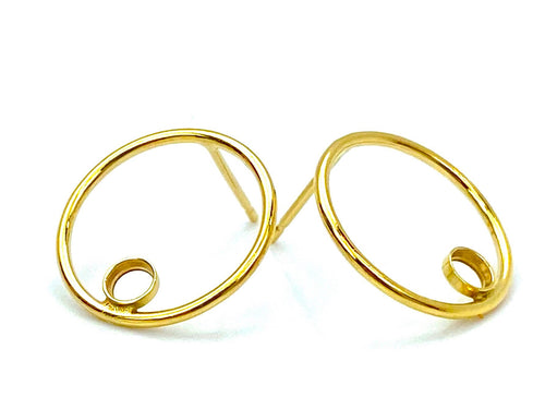 14KGF 15mm Round Wire Post Earring w/ 2mm Bezel , Sku#400C15BP