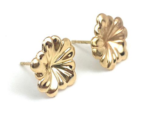 14K Solid Gold Flower Studs , Sku#E81-2