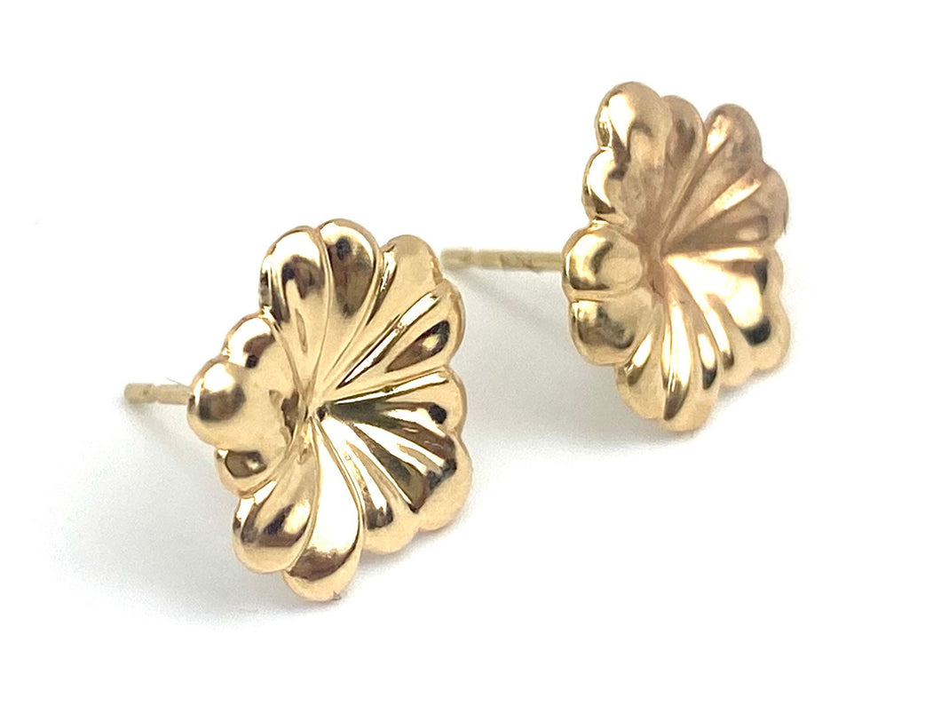 14K Solid Gold Flower Studs , Sku#E81-2