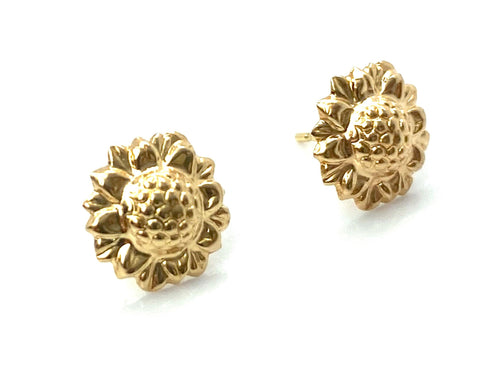 14K Solid Gold Sunflower Studs, Sku#1796-2