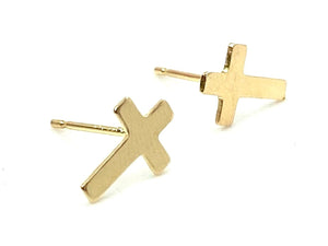 14K Solid Gold Cross Studs, Sku#22.0202