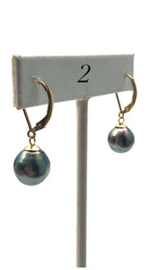 Tahitian pearl earrings with 14KGF lever backs, SKU#070784