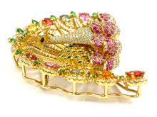 18k Yellow Gold Peacock Pendant or Pin with Diamonds and Sapphires