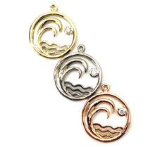 14K solid white gold, yellow gold and rose gold wave charm w/ 0.03 K diamond , SKU# NTC-534