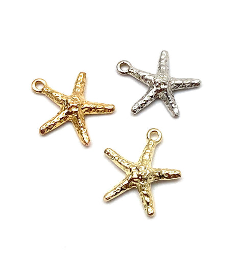 14K solid white gold , rose gold and yellow gold star fish charm , SKU# L-6