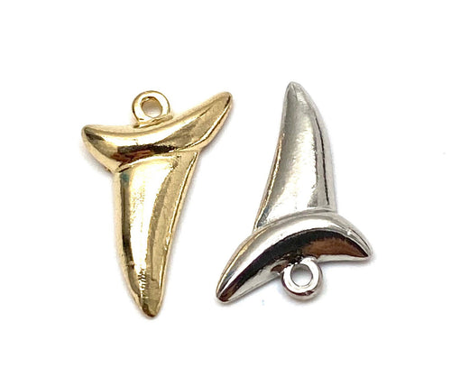 14K solid white gold and yellow gold shark tooth charm , SKU# L-32
