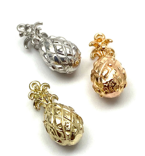 14K solid white gold, yellow gold and rose gold pineapple charm, SKU# L-92