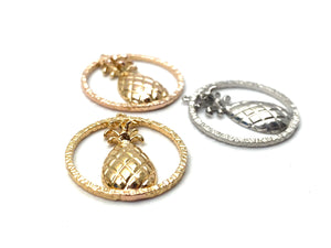 14K solid white gold, yellow gold and rose gold pineapple charm , SKU # L-95