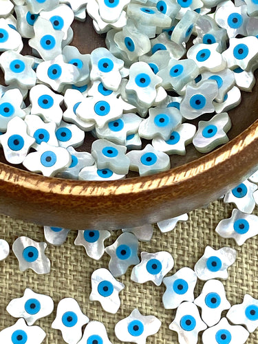 Mother Of Pearls Blue Eye Palm Beads, Mother Of Pearl Beads, Evil Eye Beads, Sku#M11