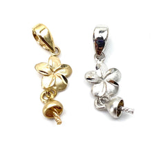 14K solid white and yellow gold plumeria bail, SKU# TP-100