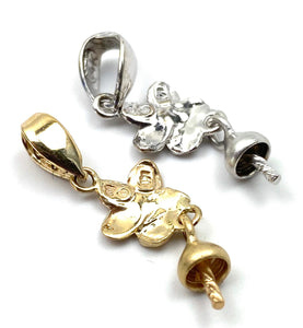 14K solid white and yellow gold plumeria bail, SKU# TP-100