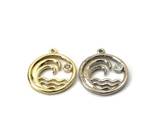 14K solid white gold, yellow gold and rose gold wave charm w/ 0.03 K diamond , SKU# NTC-534