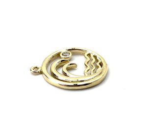 14K solid white gold, yellow gold and rose gold wave charm w/ 0.03 K diamond , SKU# NTC-534