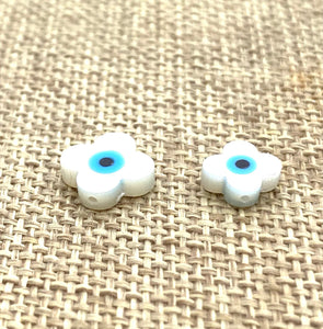 Mother Of Pearls Blue Eye Clover Beads, Clover Beads, Evil Eye Beads