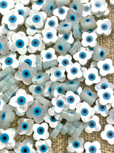 Mother Of Pearls Blue Eye Clover Beads, Clover Beads, Evil Eye Beads