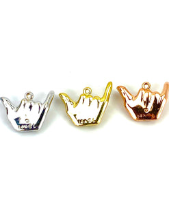 14K solid white gold, rose gold and yellow gold Shaka charm, SKU# L-93